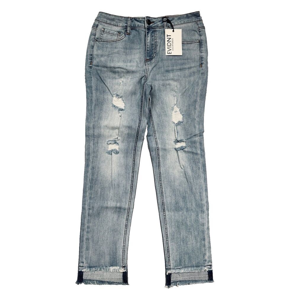 Evidnt Antwerp Slim Ankle Jeans 26 27x24.5 Blue Distressed Stretch Womens New
